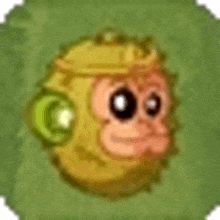 a cartoon monkey with a helmet on its head is sitting on a green carpet .