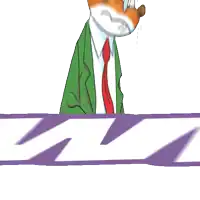 a mouse in a suit and tie is behind the word ewm