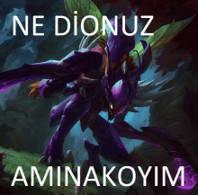 a purple monster with the words ne dionuz aminakoyim