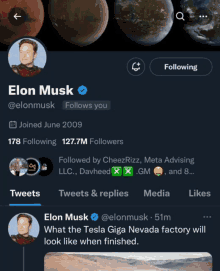 a screenshot of elon musk 's twitter page shows that he joined in 2009