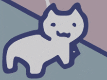 a drawing of a cat with a mustache and a purple tail