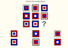 a choose the missing figure puzzle with a question mark in the middle