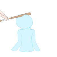 a drawing of a person holding a bat over their head