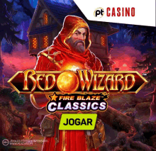 a poster for red wizard fire blaze classics with a man in a red robe