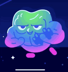 a cartoon illustration of a colorful cloud with a face and paws