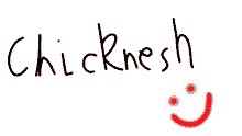 the word chicknesh is written in black with a red smiley face below it