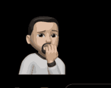 a cartoon man with a beard is biting his nails