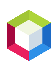 an optical illusion of a white cube surrounded by colored squares