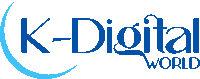 a logo for k-digital world with a blue circle