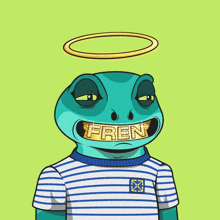 an illustration of a frog with the word fren on his mouth