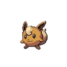 a pixel art of a brown and white eevee with a white background .