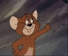 jerry from tom and jerry is waving at the camera