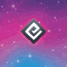 a purple and blue background with a square with a letter e in it