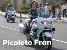 a man on a motorcycle with picoleto fran written below him