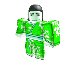 a roblox character wearing a green kimono with white flowers on the sleeves