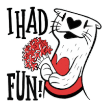 a cartoon otter is holding a bouquet of red flowers and says i had fun .