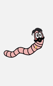 a cartoon worm with a mustache has the number 00 on its head