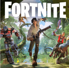 a poster for the video game fortnite shows a man holding a gun