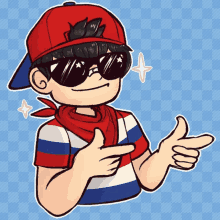 a drawing of a boy wearing sunglasses and a red hat