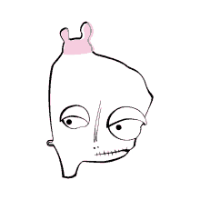 a cartoon drawing of a person with a pink bunny crown on their head