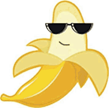 a cartoon banana wearing sunglasses and smiling .