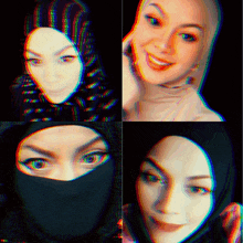 four pictures of a woman wearing a hijab