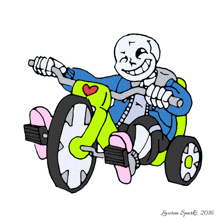 a drawing of sans riding a tricycle by lauren spark