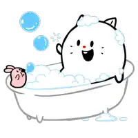 a cartoon cat is taking a bath in a bathtub with bubbles