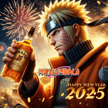 a poster of naruto holding a bottle of j.r.a.m.b. whisky