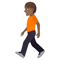 a man in an orange shirt is walking across a white background