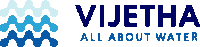 a logo for vijetha all about water with a blue and white design