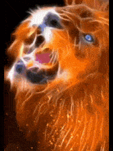 a painting of a lion with blue eyes and orange fur