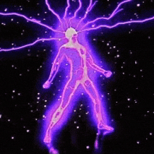 a person with purple lightning coming out of their head and body