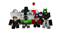 a group of roblox characters are posing for a picture with one wearing a green shirt that says bbb