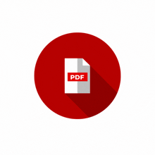 a red circle with a white pdf file inside of it