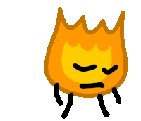 a cartoon illustration of a fire with a face and legs