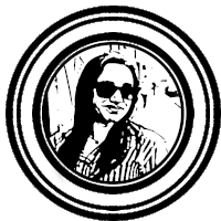 a black and white drawing of a woman in a circle