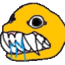 a cartoon drawing of a yellow smiley face with sharp teeth and tears coming out of its eyes .