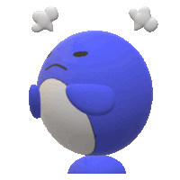 a blue cartoon character with a sad face and two white x 's on his head