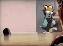 tom and jerry are standing next to each other in a room in a pixel art style .