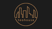 a logo for teohouse with a city skyline in a circle