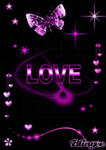 a purple background with a butterfly and the word love on it