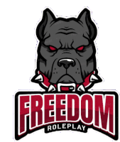 a logo for freedom roleplay shows a black dog with red eyes