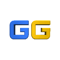 blue and yellow letters that spell out the word gg