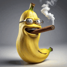 a cartoon banana with glasses and a cigar in its mouth