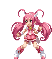 a pixel art drawing of a girl with pink hair and bunny ears