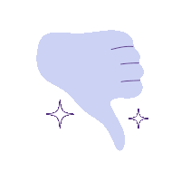 a purple silhouette of a thumbs down sign with two stars behind it