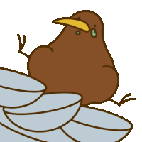 a brown bird with a yellow beak is sitting on a stack of plates