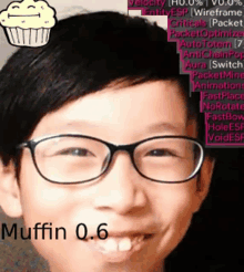 a close up of a person 's face with the words muffin 0.6 on the bottom right