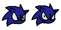 two drawings of sonic the hedgehog with angry eyes